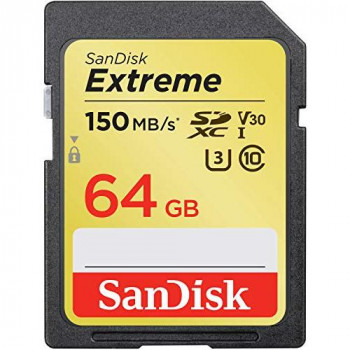 SanDisk Extreme 64 GB SDXC Memory Card, Up to 150 MB/s, Class 10, U3, V30