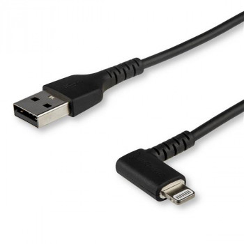 StarTech.com 1m /3.3ft Angled Lightning to USB Cable - MFI Certified Lightning Cable - Black - Heavy Duty USB to Lightning Cable